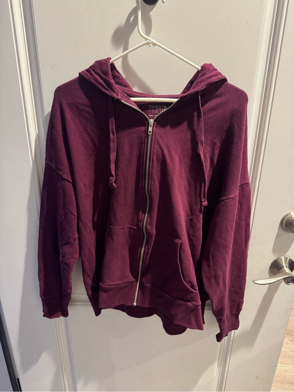 Time and Tru Women's Deep Plum Full-Zip Hooded Sweatshirt